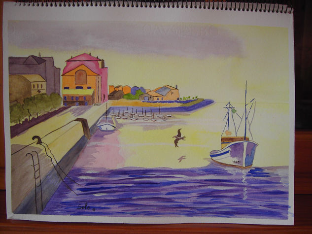 Sunrise in the harbor Watercolour Paper Landscaping