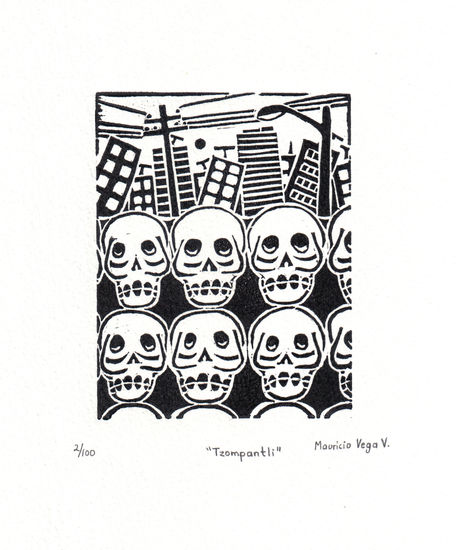 TZOMPANTLI Linocut