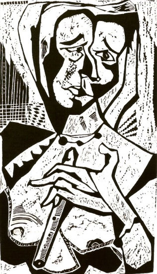 LUISA AND HER FLUTE Woodcut