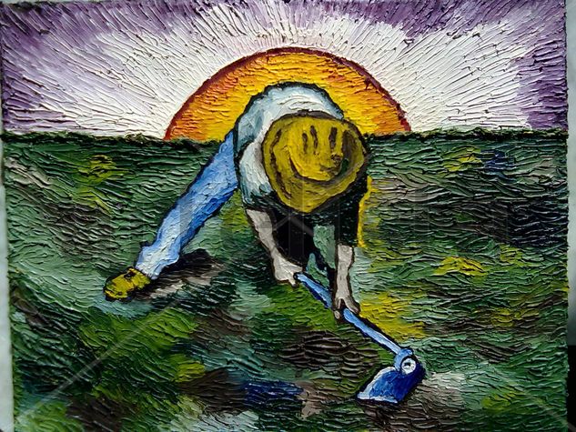 trabajando en el campo Oil Canvas Landscaping