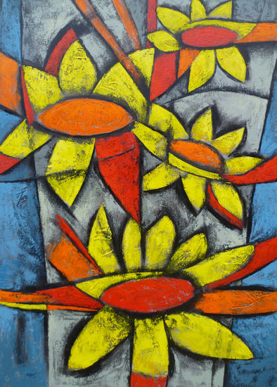 'En El Camino' Acrylic Canvas Floral Painting