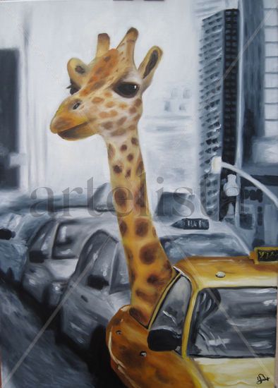 In the city. Oil Canvas Animals