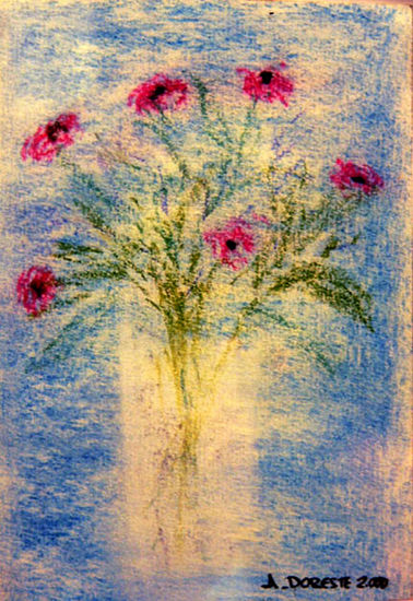 Jarrón con flores II Pastel Paper Floral Painting