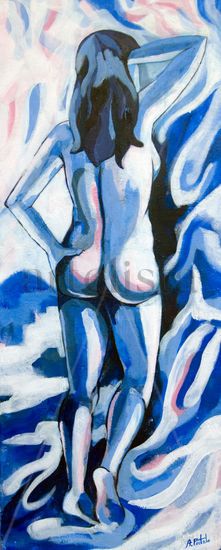 Mujer azul (I) Mixed media Canvas Nude Paintings