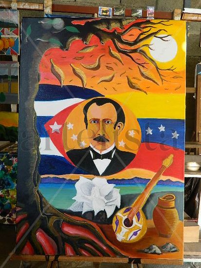 POR SIEMPRE MARTI EN EL ALMA DE DOS PUEBLOS Acrylic Canvas Figure Painting