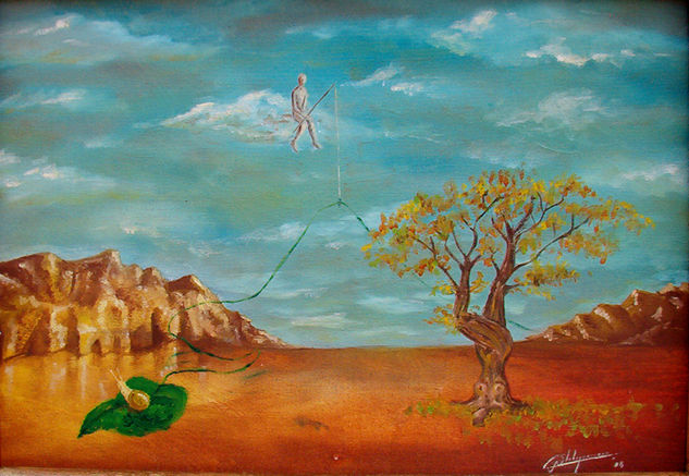 "El pescador de sueños" Oil Panel Landscaping