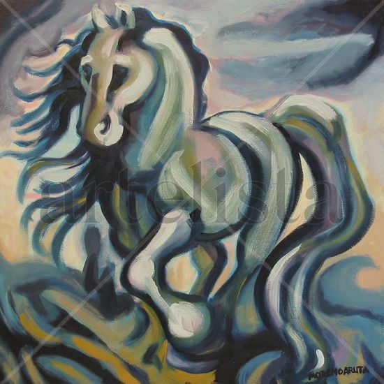 Caballo, tempestad y fuerza Oil Textile Animals