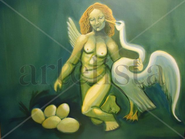 Leda y el cisne Acrylic Textile Nude Paintings